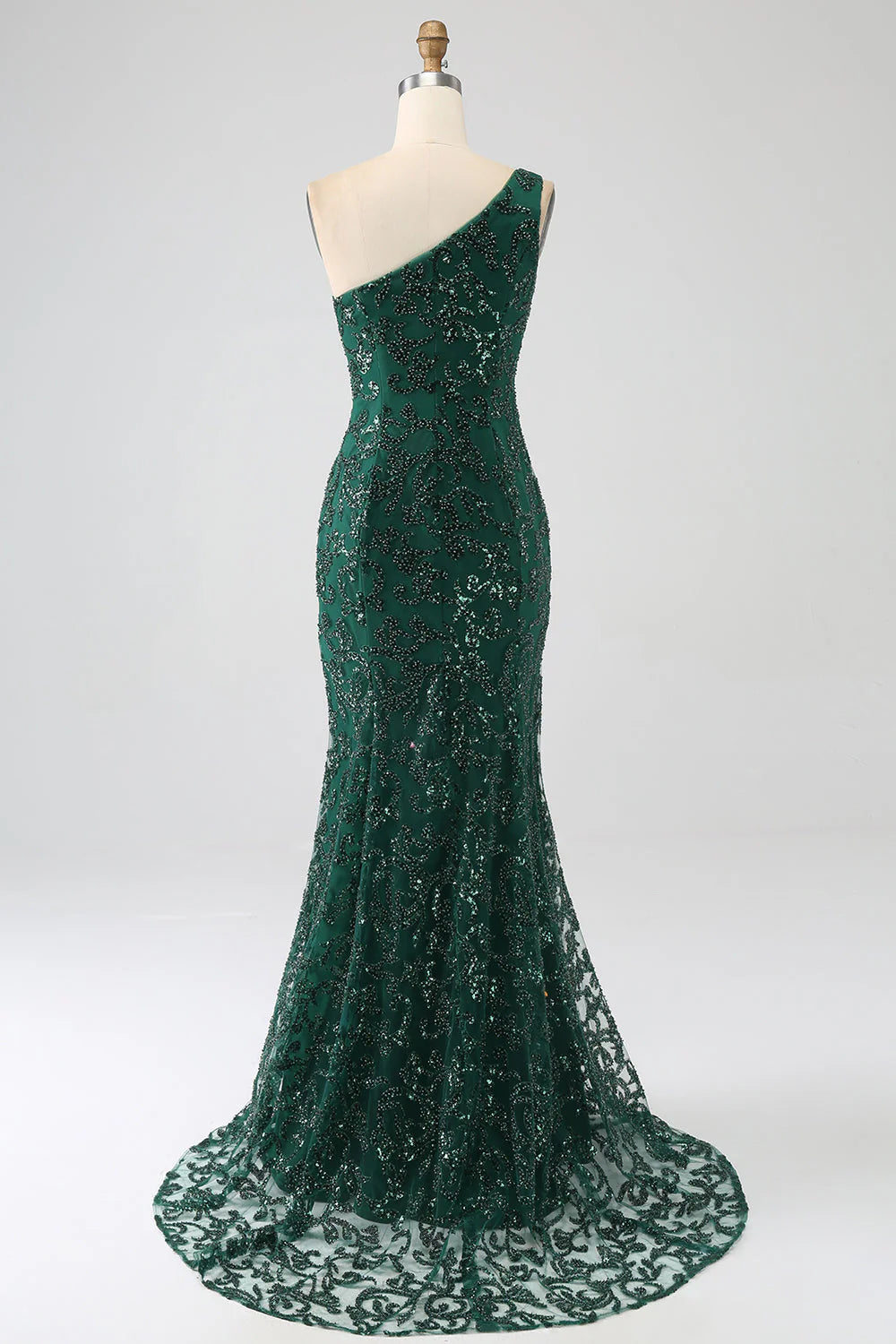 Vestido de fiesta largo de sirena con encaje y cuentas brillantes y abertura